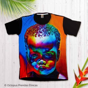 camiseta unisex con retrato de niño afro multicolor