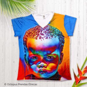 blusa de dama con retrato de un niño afro