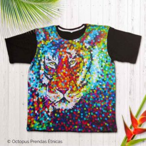 Camiseta con una pintura de un tigre de bengala multicolor